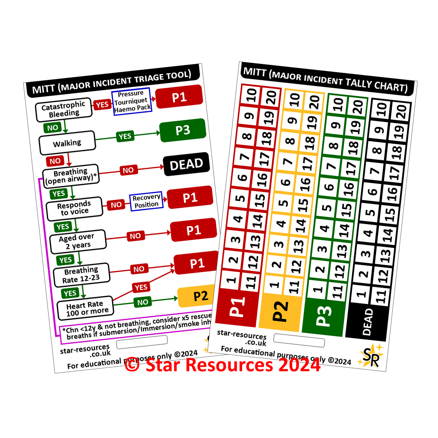 Major Incident Triage Tool (MITT) and Tally Chart ID Badge Card Student Paramedics Ambulance