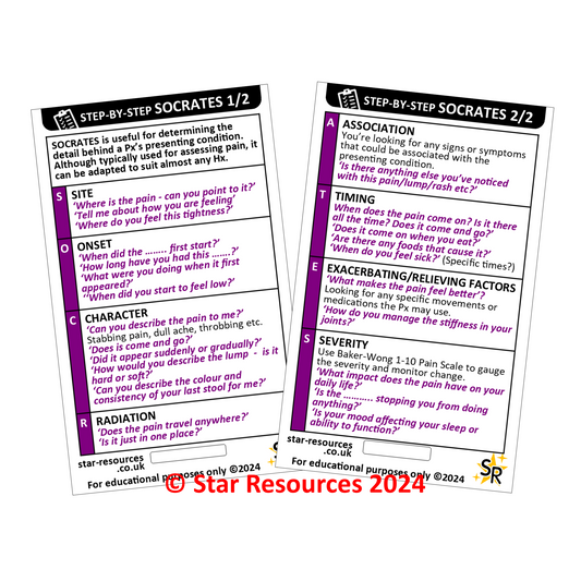 SOCRATES Pain Survey Step-By-Step ID Badge Card | Pocket Paramedic Flashcard | Assessment Aid for Paramedics and Students