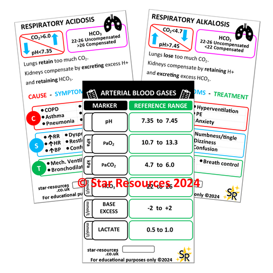 Arterial Blood Gas ID Badge Card Set - Paramedic Flashcard for Students, Paramedics, Nurses