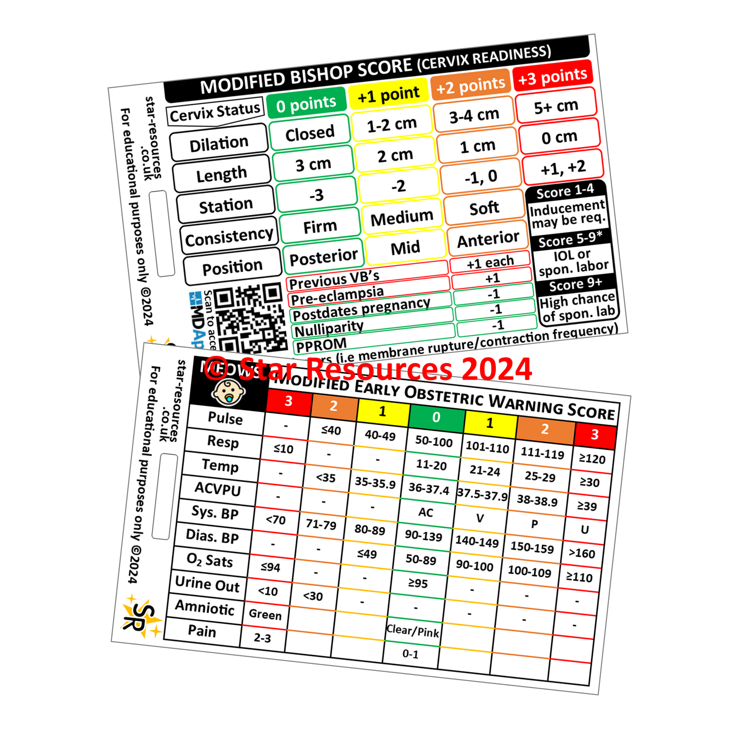 Modified Bishop Score and MEOWS ID Badge Card Nurse Student Midwife Paramedic FREC Ambulance