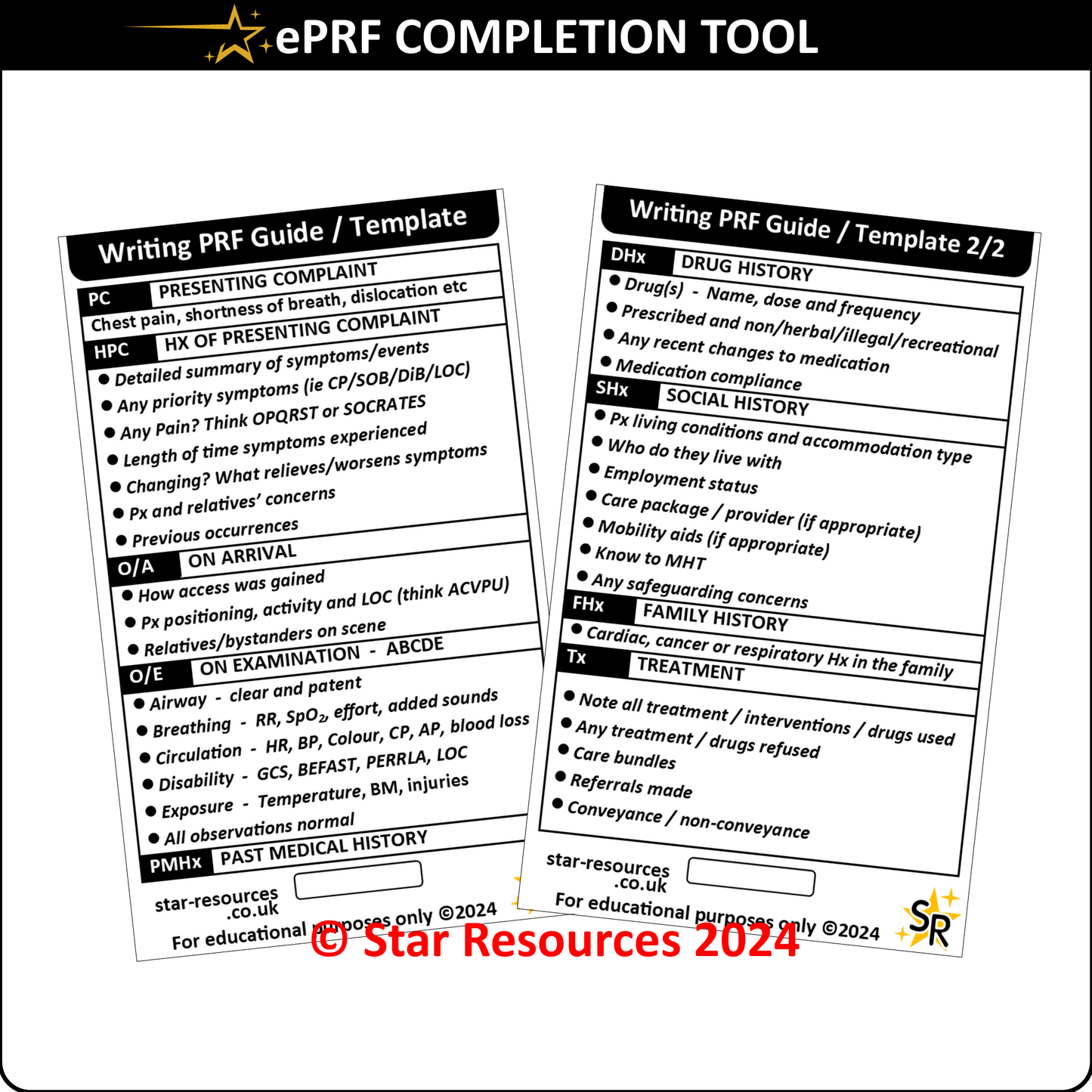 History Taking (Hx) ID Badge  Cards for Medical Students, Paramedics, ECA’s, St John Ambulance or CFR