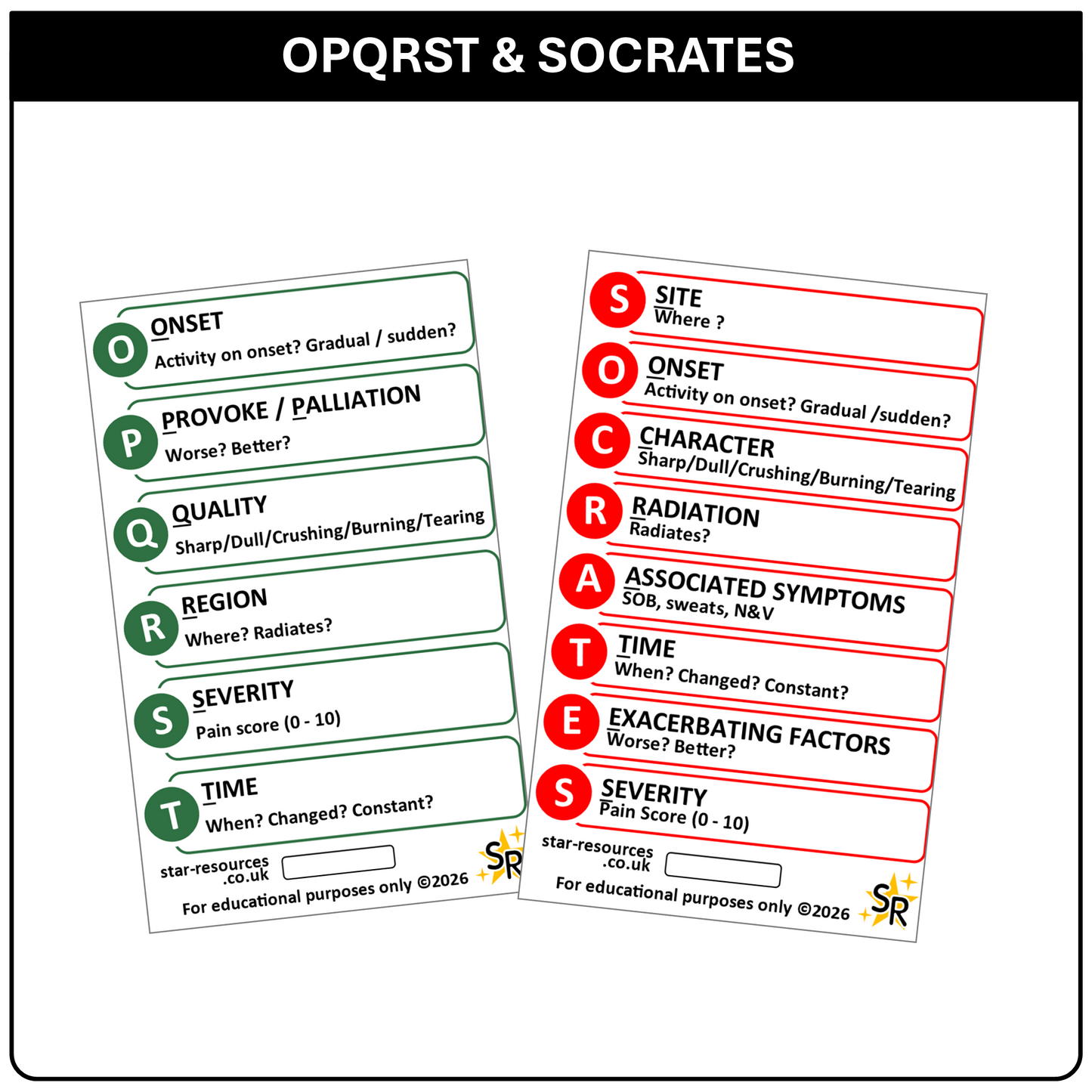OPQRST and SOCRATES ID Badge Card | Paramedic Flashcard | Nurse Student