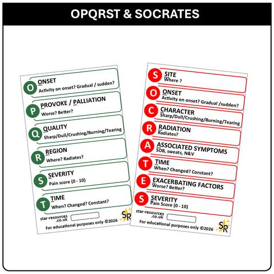 OPQRST and SOCRATES ID Badge Card | Paramedic Flashcard | Nurse Student