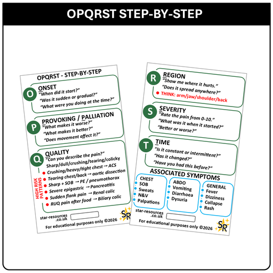 OPQRST Step-By-Step ID Badge Card | Paramedic Flashcard | Nurse Student