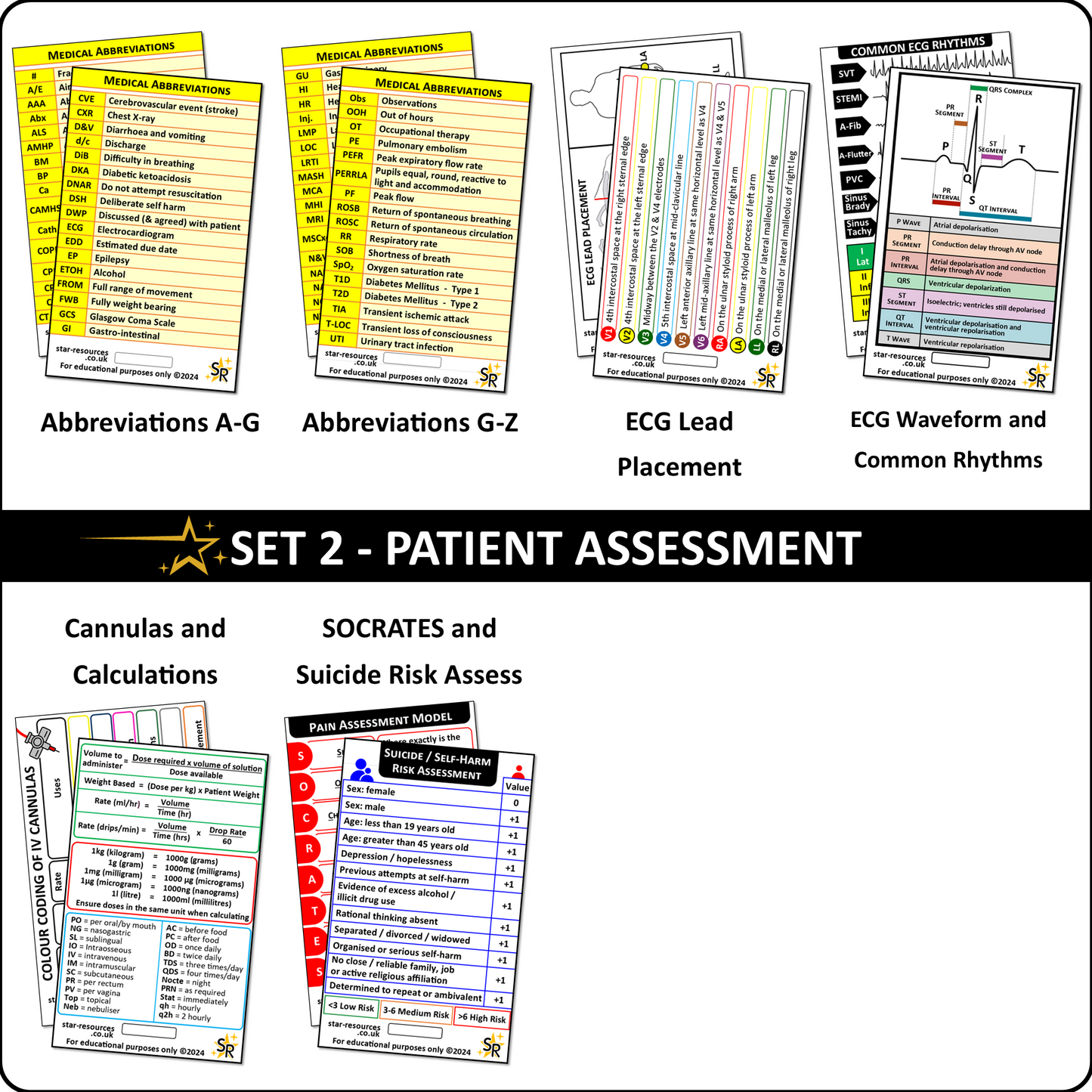 Set 2 - Patient Assessment ID Badge Cards Student Nurses, Paramedic, Ambulance