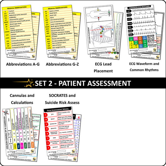 Set 2 - Patient Assessment ID Badge Cards Student Nurses, Paramedic, Ambulance