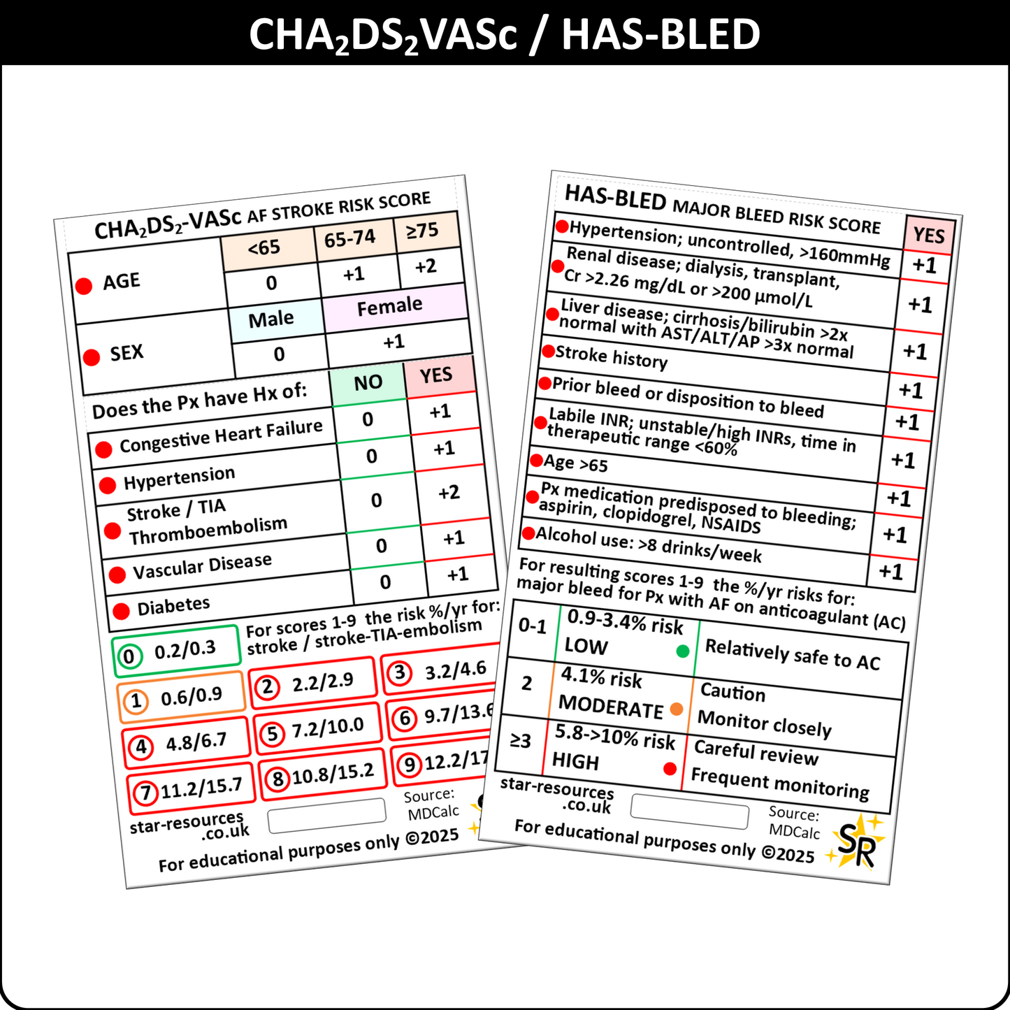CHADS-VASc, HAS-BLED and ORBIT ID Badge Card | Paramedic Flashcard | Nurses Students