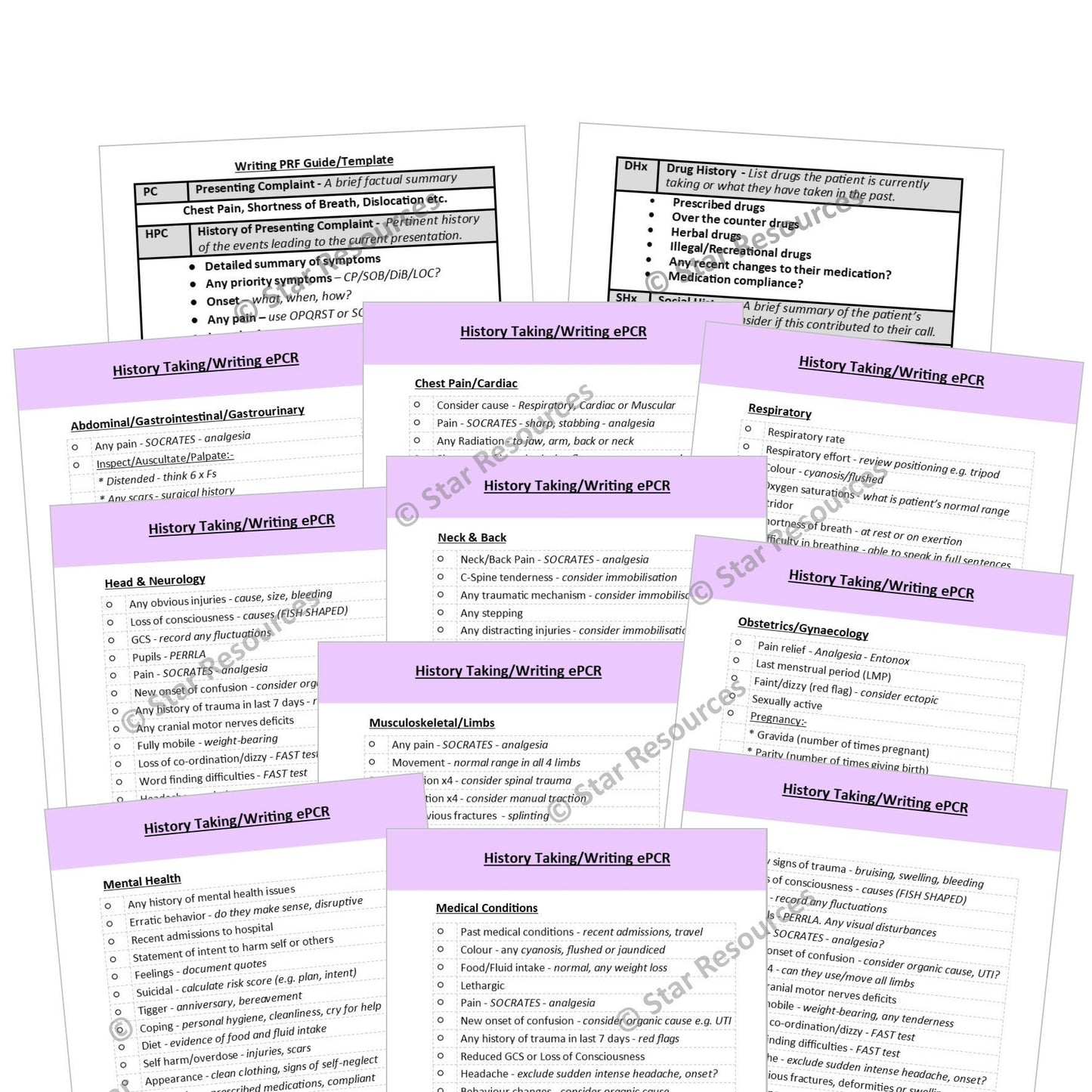 History Taking/Writing ePCR Records Flash Cards Hx