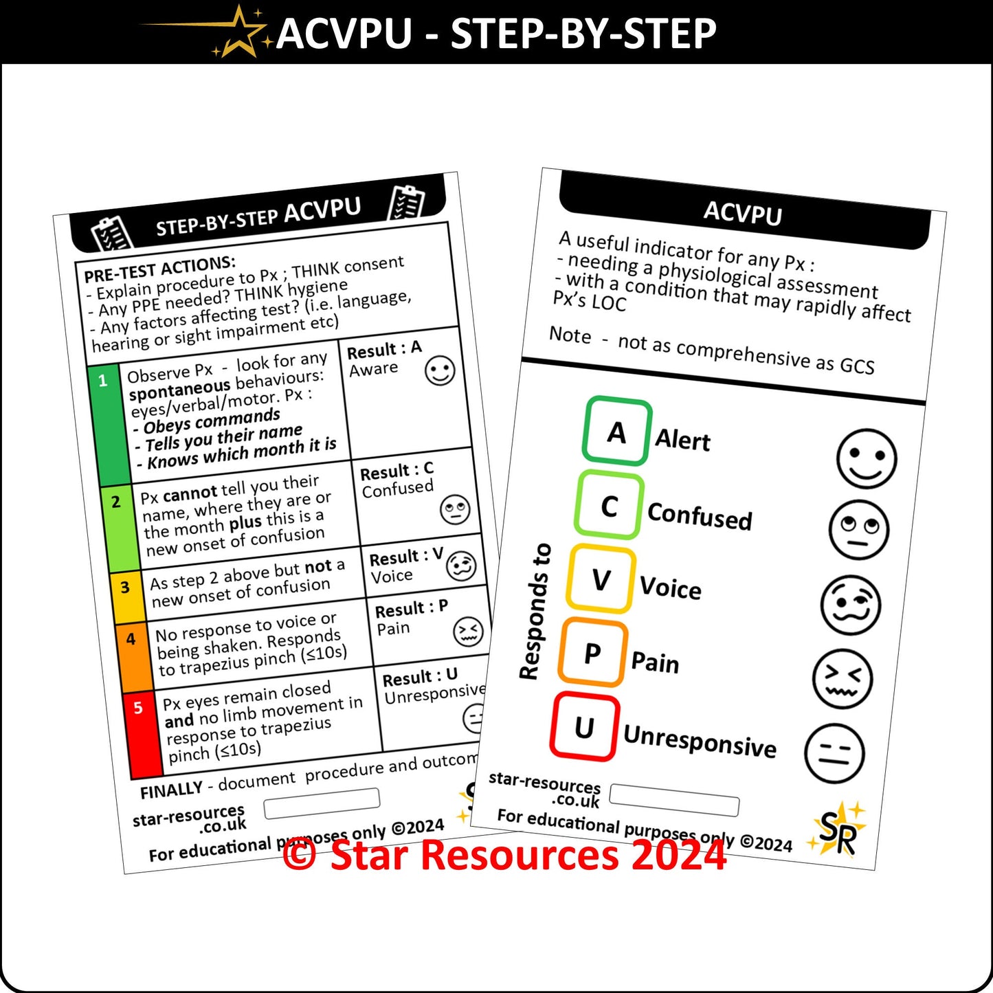 Set 6 - Patient Assessment Step-By-Step ID Badge Cards Student Nurses, Paramedic, Ambulance