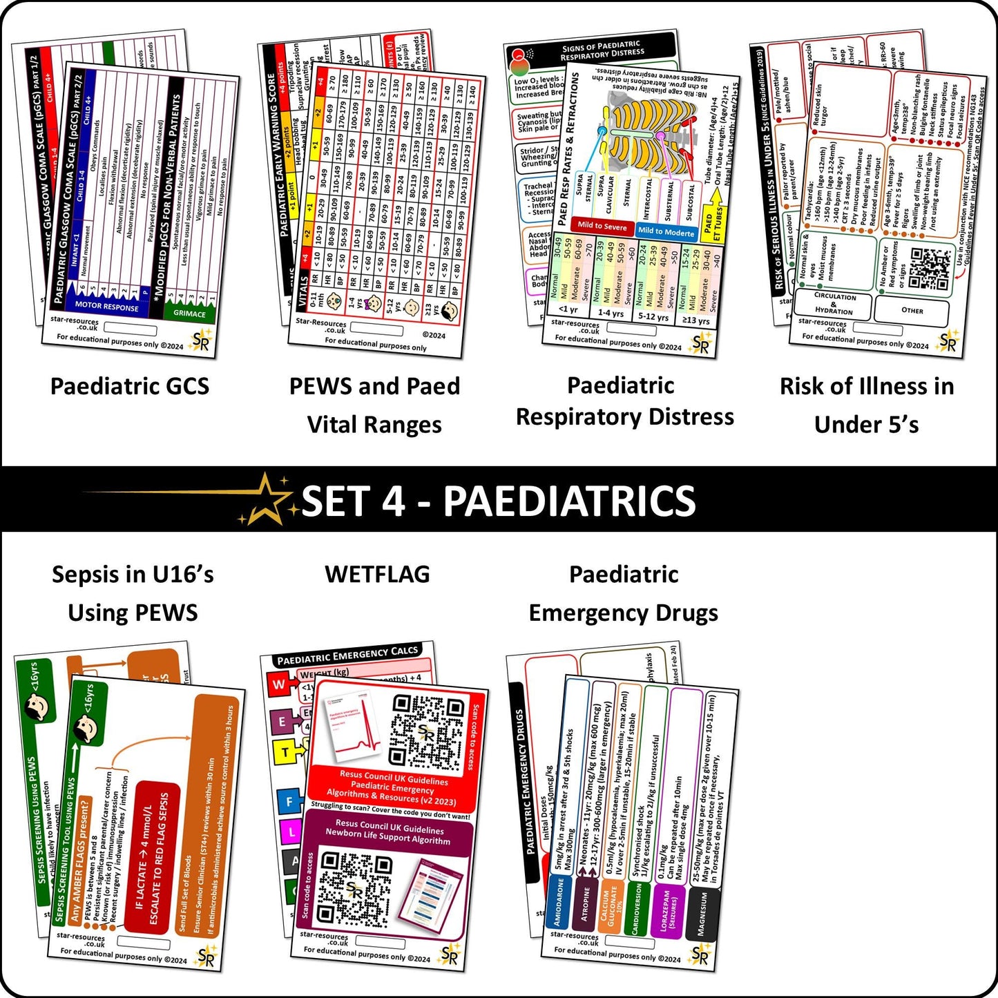 Set 4 - Paediatric  Patient Assessment ID Badge Cards Student Nurses, Paramedic, Ambulance