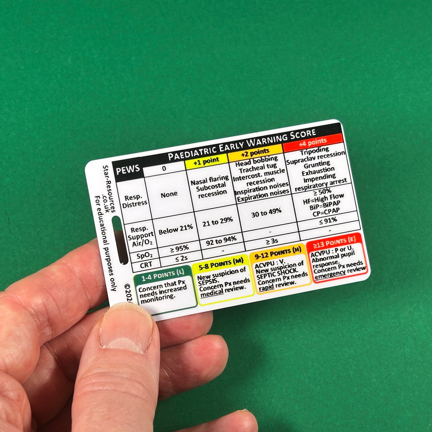 PEWS / Paediatric Vital Stat Ranges ID Badge Card Nurse Student Paramedic FREC Ambulance