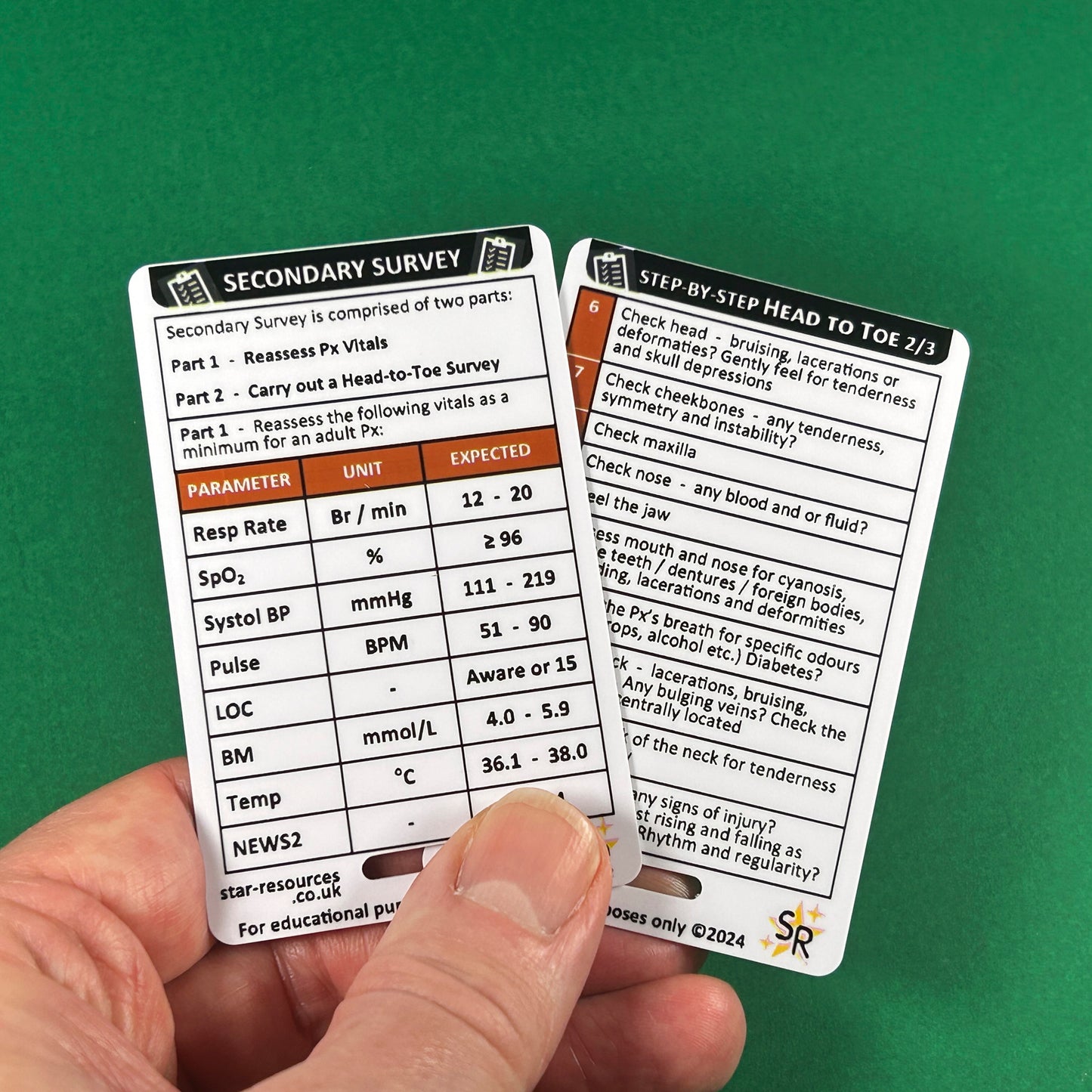 Secondary Survey Step-By-Step ID Badge Card | Pocket Paramedic Flashcard | Assessment Aid for Paramedics and Students